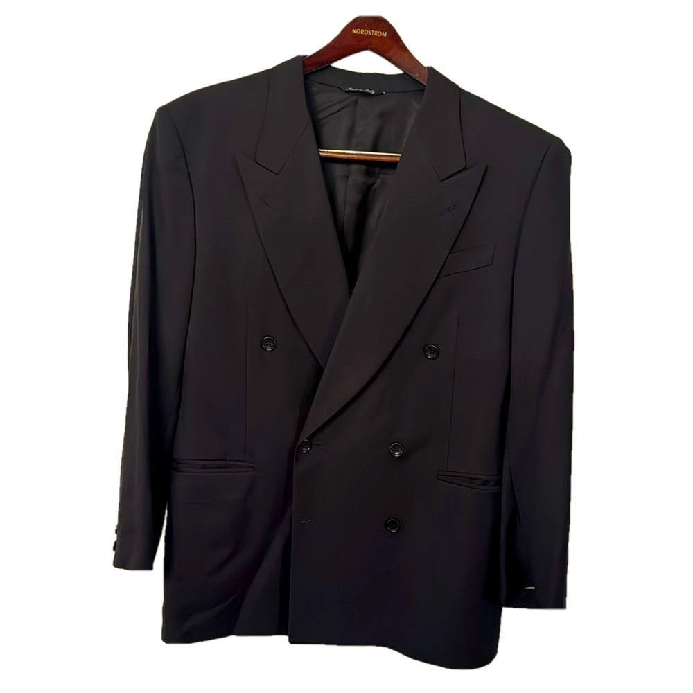 Canali Double-Breasted Black Sport Coat with Peak Lapels